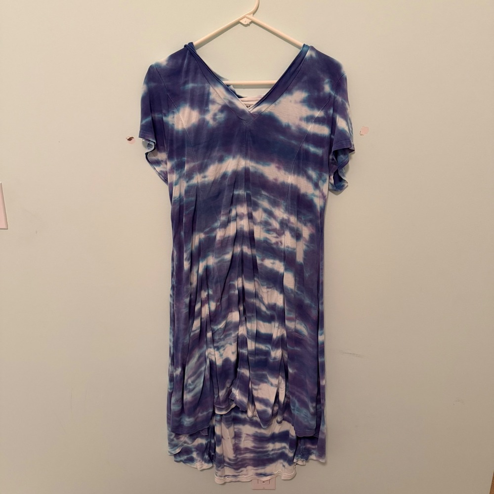Raya Sun Tie Dye T-Shirt Dress Blue Medium‎ Boho Festival Casual High-Low